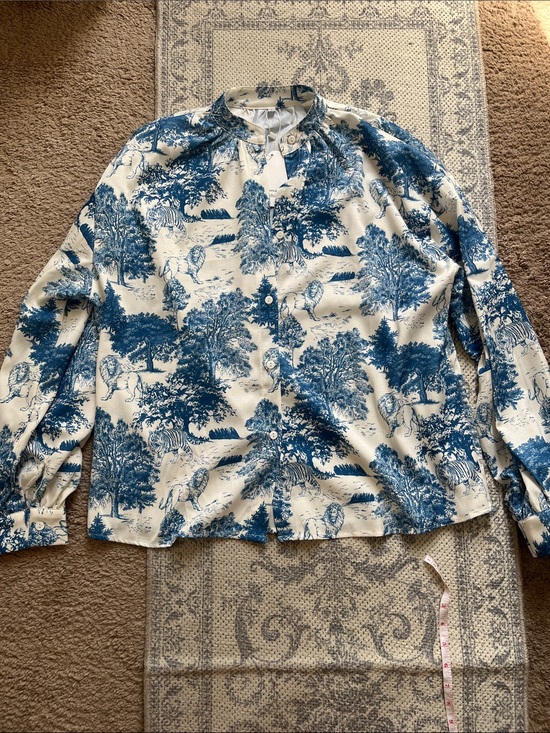 Rosa Clothing Tops - Toile Style Ivory Shirt with Blue Scenic Print NWT